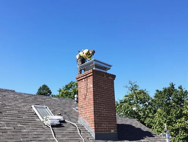 Rialto Chimney Sweep technician measuring a chimney cap in Rialto, CA
