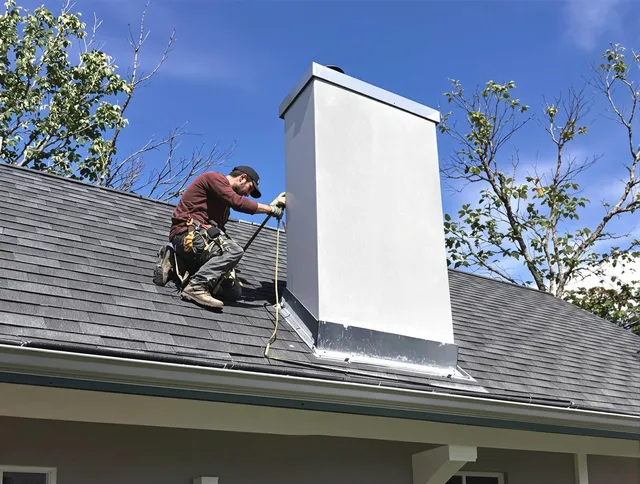 Rialto Chimney Sweep team member finishing chimney construction in Rialto, CA