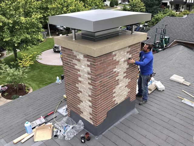 Rialto Chimney Sweep team working on a custom chimney remodel in Rialto, CA