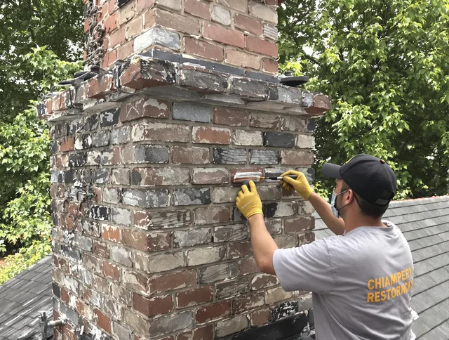 In-progress chimney restoration by Rialto Chimney Sweep in Rialto, CA
